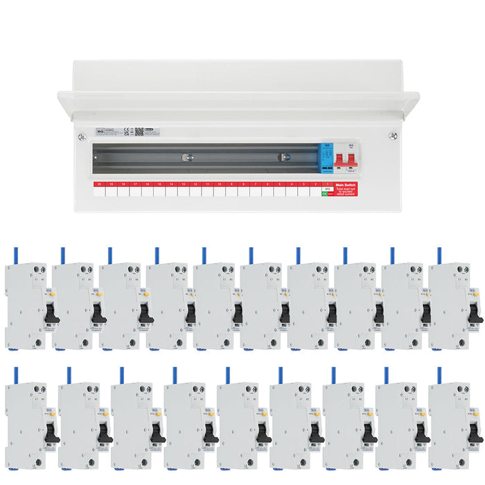 BG Fortress CF22MS19 22 Module 19 Way 100A Main Switch Consumer Unit with T2 SPD + 19 Bi-Directional DP RCBOs