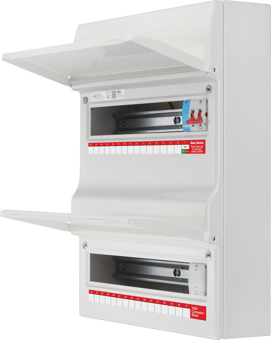 BG Fortress CF236MS31 36 Module 31 Way Unpopulated Metal Dual Row Consumer Unit with 100A Main Switch, 100A Terminal Block & 1x SPD - westbasedirect.com