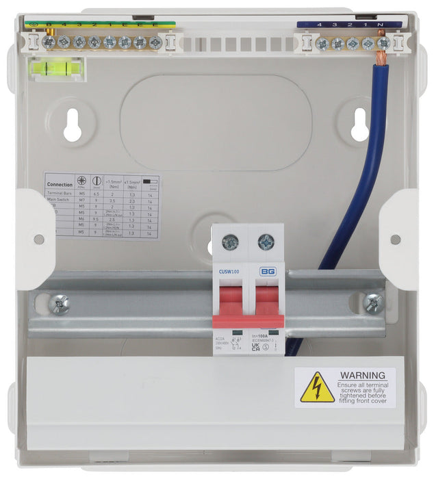 BG Fortress CF6M4 6 Module 4 Way Unpopulated Metal Consumer Unit with 100A Main Switch