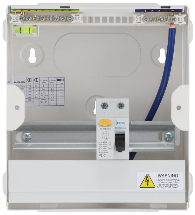 BG Fortress CF6R14 6 Module 4 Way Unpopulated RCD Incomer Consumer Unit with 1x 100A Type A 30mA RCD