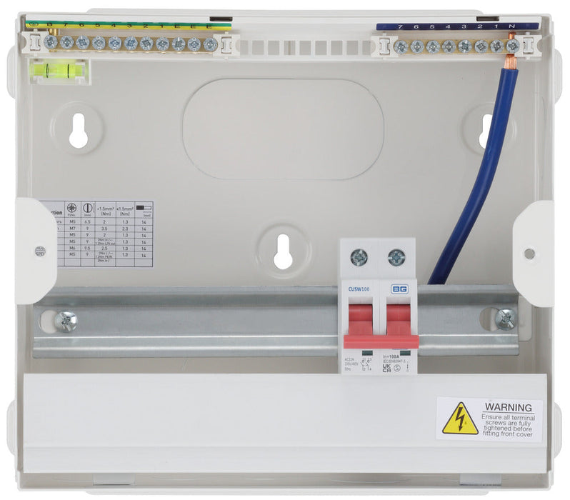 BG Fortress CF9M7 9 Module 7 Way Unpopulated Metal Consumer Unit with 100A Main Switch