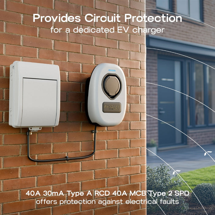 Sync Energy CFEV5AW 5 Module IP65 Weatherproof White Metal EV Charger Circuit Protection with 40A 30mA Type A RCD, 40A B Curve MCB & Type 2 SPD - westbasedirect.com