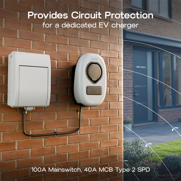 Sync Energy CFEV6W 5 Module IP65 Weatherproof White Metal EV Charger Circuit Protection with 100A Main Switch, 40A B Curve MCB & Type 2 SPD - westbasedirect.com