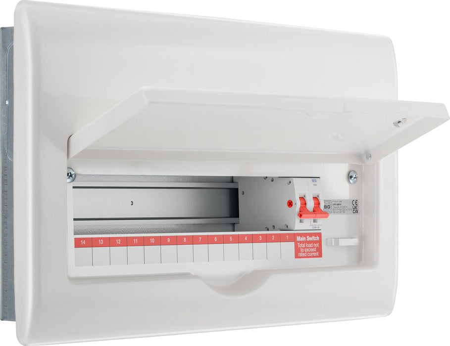 BG Fortress CFF16M14 16 Module 14 Way Unpopulated Fully Recessed Metal Consumer Unit with 100A Main Switch