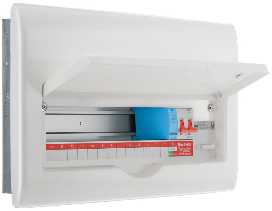BG Fortress CFF16MS13 16 Module 13 Way Unpopulated Fully Recessed Metal Consumer Unit with 100A Main Switch & 1x SPD