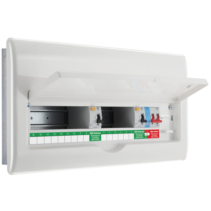 BG Fortress CFF22D11S15 22 Module 15 Way Unpopulated Fully Recessed Dual RCD Consumer Unit with 100A Main Switch, 2x 100A Type A 30mA RCD & 1x SPD