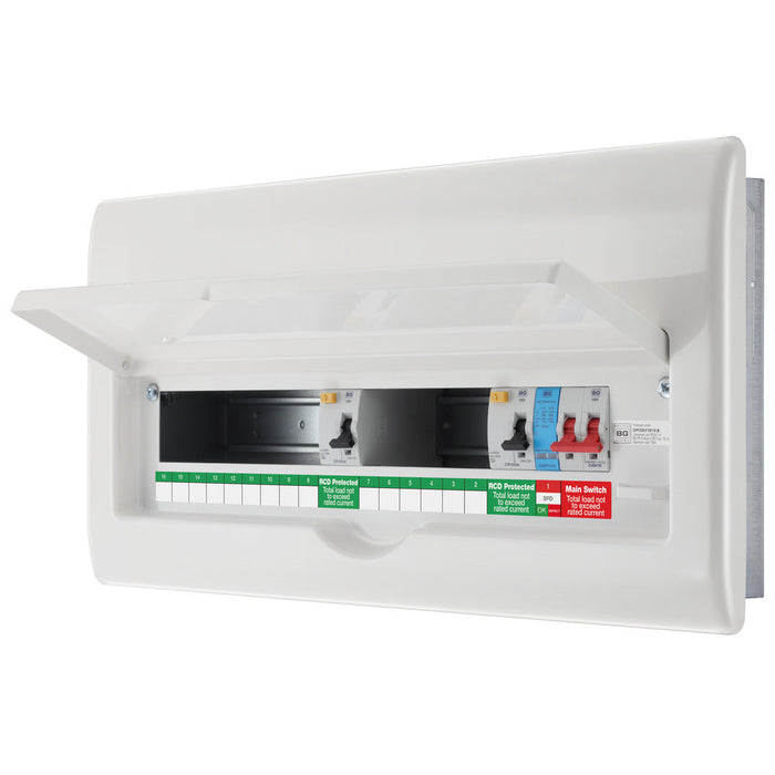 BG Fortress CFF22D11S15 22 Module 15 Way Unpopulated Fully Recessed Dual RCD Consumer Unit with 100A Main Switch, 2x 100A Type A 30mA RCD & 1x SPD