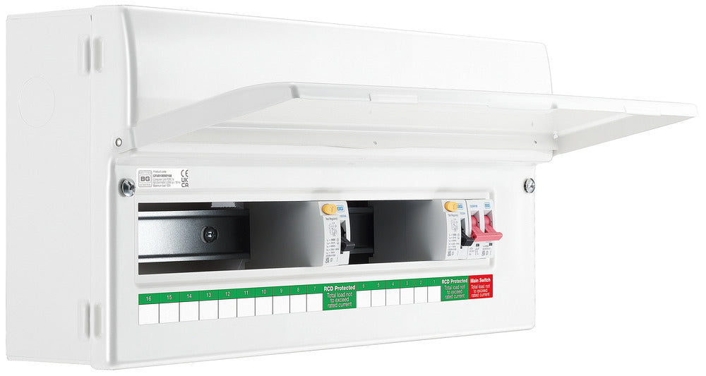 BG CFUD1000016A BG 22 Module 16 Way Unpopulated + 100A Switch, 2x100A Type A 30mA RCD - westbasedirect.com