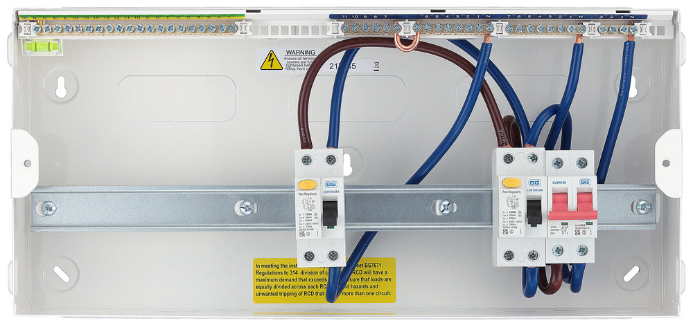 BG CFUD1000016A BG 22 Module 16 Way Unpopulated + 100A Switch, 2x100A Type A 30mA RCD - westbasedirect.com