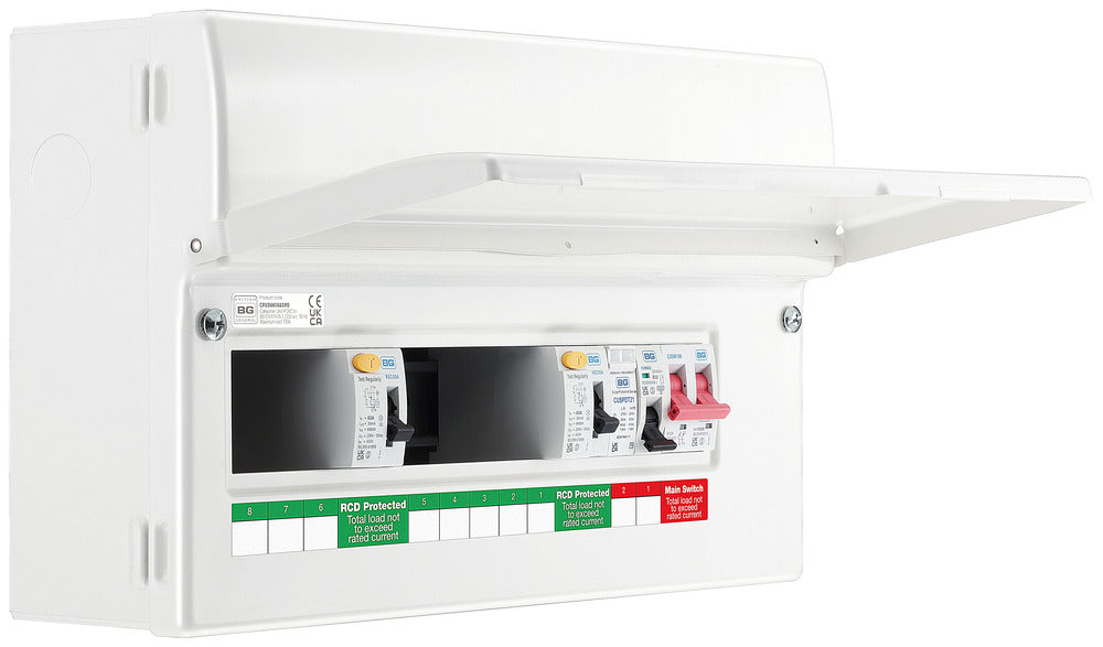 BG CFUD6608ASPD 16 Module 8 Way Unpopulated + 100A Switch, 2x63A Type A RCD, 1xSPD & 1x32A MCB - westbasedirect.com