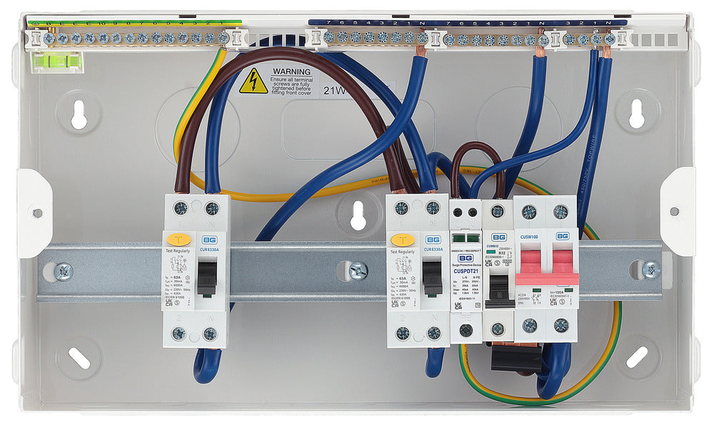 BG CFUD6608ASPD 16 Module 8 Way Unpopulated + 100A Switch, 2x63A Type A RCD, 1xSPD & 1x32A MCB - westbasedirect.com