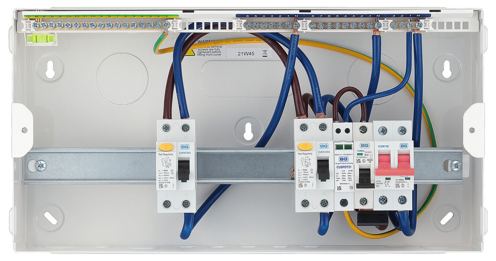 BG CFUD6611ASPD 19 Module 11 Way Unpopulated + 100A Switch, 2x63A Type A RCD, 1xSPD & 1x32A MCB - westbasedirect.com