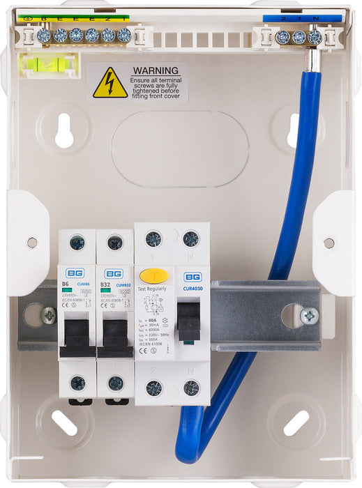 BG CFUGAR1 Garage Kit - IP20 Metal Enclosure, 40A, 30mA RCD, 6+32A MCB - westbasedirect.com