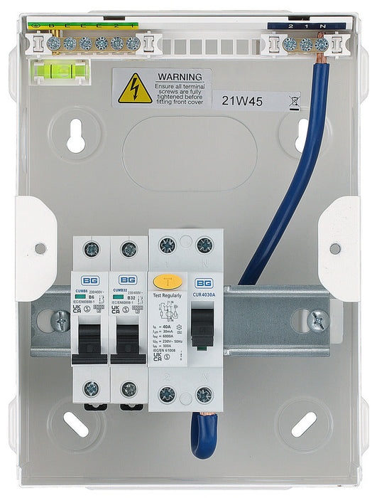 BG CFUGAR1A Garage Kit - IP20 Metal Enclosure, 40A Type A 30mA RCD, 6+32A MCB - westbasedirect.com