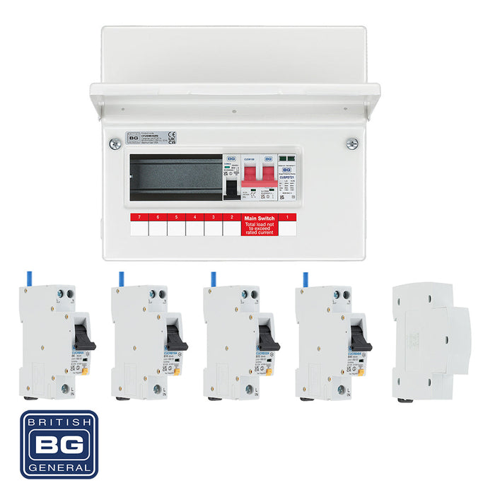 BG Fortress CFUSW05SPD 9 Module 5 Way 100A Main Switch Consumer Unit with T2 SPD + 4 RCBOs & 1x CUA19 FREE Blank - westbasedirect.com