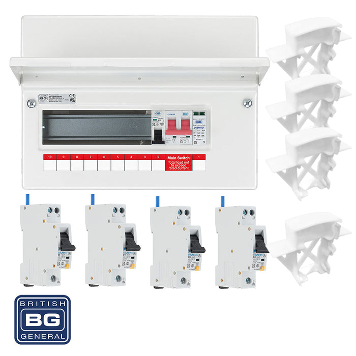 BG Fortress CFUSW08SPD 12 Module 8 Way 100A Main Switch Consumer Unit with T2 SPD + 4 RCBOs & 4x CUA04 FREE Blanks - westbasedirect.com