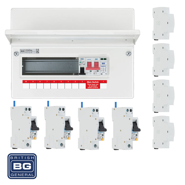 BG Fortress CFUSW08SPD 12 Module 8 Way 100A Main Switch Consumer Unit with T2 SPD + 4 RCBOs & 4x CUA19 FREE Blanks - westbasedirect.com