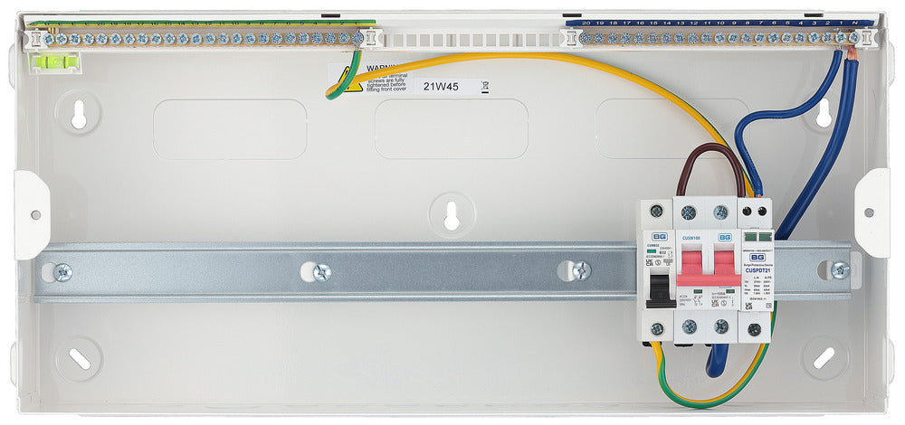 BG CFUSW18SPD 22 Module 18 Way Unpopulated + 100A Main Switch, SPD & 32A MCB - westbasedirect.com