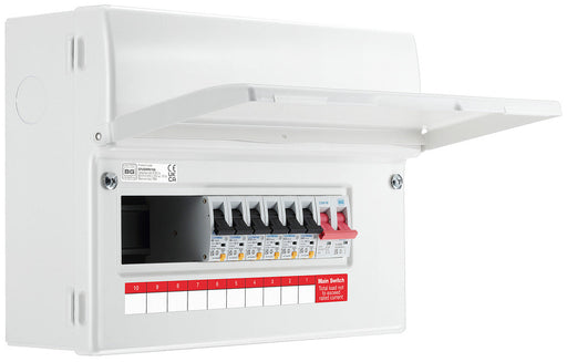 BG CFUSWP610A 12 Module 10 Way Metal Populated Consumer Unit + 100A Main Switch, 6x Type A RCBOs - westbasedirect.com