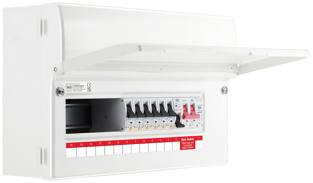 BG CFUSWP612ASPD 12 Way Consumer Unit + 100A Main Switch, 6 Type A RCBOS, SPD & 32A MCB - westbasedirect.com