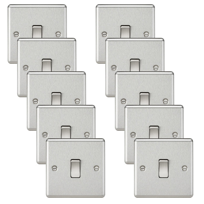 Knightsbridge CL2BCx10 Rounded Edge 10AX 1G 2-Way Plate Switch - Brushed Chrome (10 Pack)