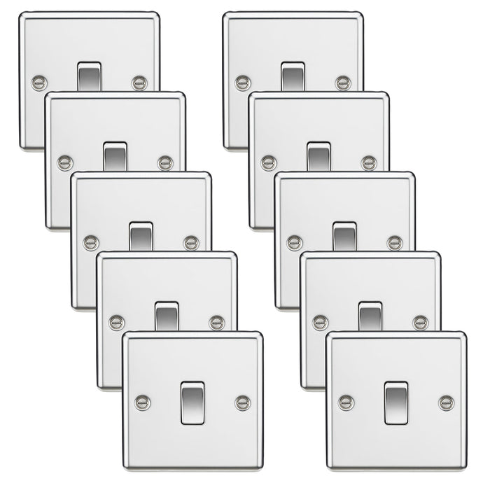 Knightsbridge CL2PCx10 Rounded Edge 10AX 1G 2-Way Plate Switch - Polished Chrome (10 Pack)