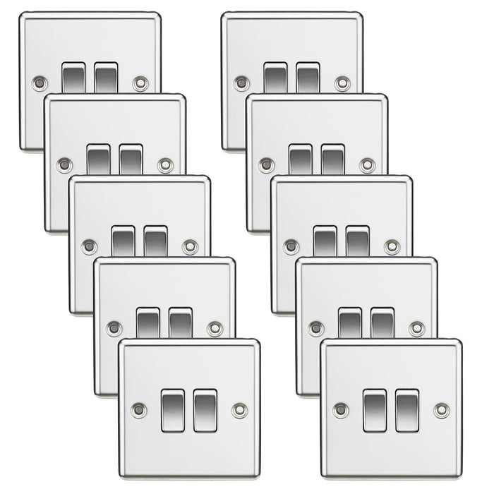 Knightsbridge CL3PCx10 Rounded Edge 10AX 2G 2-Way Plate Switch - Polished Chrome (10 Pack)