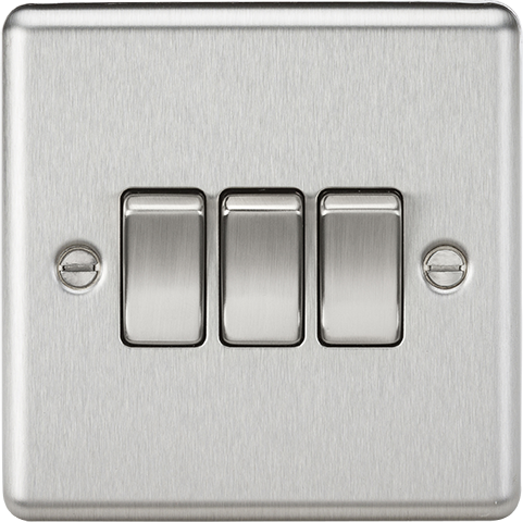 Knightsbridge CL4BC Rounded Edge 10AX 3G 2 Way Plate Switch - Brushed Chrome - westbasedirect.com