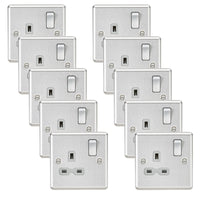 Knightsbridge CL7BCGx10 Rounded Edge 13A 1G DP Switched Socket - Brushed Chrome + Grey Insert (10 Pack)