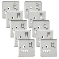 Knightsbridge CL7BCWx10 Rounded Edge 13A 1G DP Switched Socket - Brushed Chrome + White Insert (10 Pack)