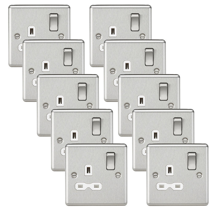 Knightsbridge CL7BCWx10 Rounded Edge 13A 1G DP Switched Socket - Brushed Chrome + White Insert (10 Pack)