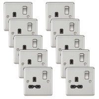 Knightsbridge CL7BCx10 Rounded Edge 13A 1G DP Switched Socket - Brushed Chrome + Black Insert (10 Pack)