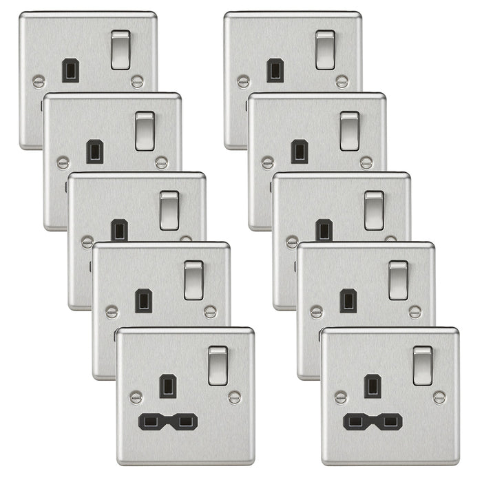 Knightsbridge CL7BCx10 Rounded Edge 13A 1G DP Switched Socket - Brushed Chrome + Black Insert (10 Pack)