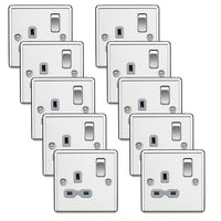Knightsbridge CL7PCGx10 Rounded Edge 13A 1G DP Switched Socket - Polished Chrome + Grey Insert (10 Pack)