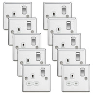 Knightsbridge CL7PCWx10 Rounded Edge 13A 1G DP Switched Socket - Polished Chrome + White Insert (10 Pack)