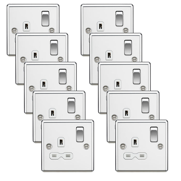 Knightsbridge CL7PCWx10 Rounded Edge 13A 1G DP Switched Socket - Polished Chrome + White Insert (10 Pack)