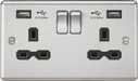 Knightsbridge CL9224BC Rounded Edge 13A 2G Switch Socket +2xUSB 2.4A - Brushed Chrome + Black Insert - westbasedirect.com