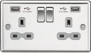 Knightsbridge CL9224PCG Rounded Edge 13A 2G Switch Socket +2xUSB 2.4A - Polished Chrome + Grey Insert - westbasedirect.com