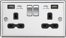 Knightsbridge CL9224PC Rounded Edge 13A 2G Switch Socket +2xUSB 2.4A - Polished Chrome + Black Insert - westbasedirect.com