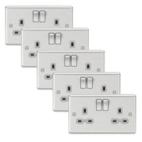 Knightsbridge CL9BCGx5 Rounded Edge 13A 2G DP Switched Socket - Brushed Chrome + Grey Insert (5 Pack)