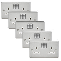 Knightsbridge CL9BCWx5 Rounded Edge 13A 2G DP Switched Socket - Brushed Chrome + White Insert (5 Pack)