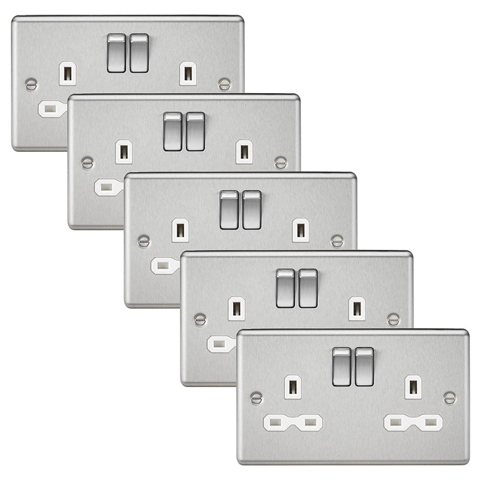 Knightsbridge CL9BCWx5 Rounded Edge 13A 2G DP Switched Socket - Brushed Chrome + White Insert (5 Pack)