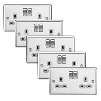 Knightsbridge CL9PCGx5 Rounded Edge 13A 2G DP Switched Socket - Polished Chrome + Grey Insert (5 Pack)