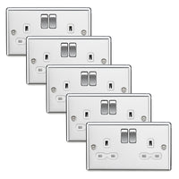Knightsbridge CL9PCWx5 Rounded Edge 13A 2G DP Switched Socket - Polished Chrome + White Insert (5 Pack)
