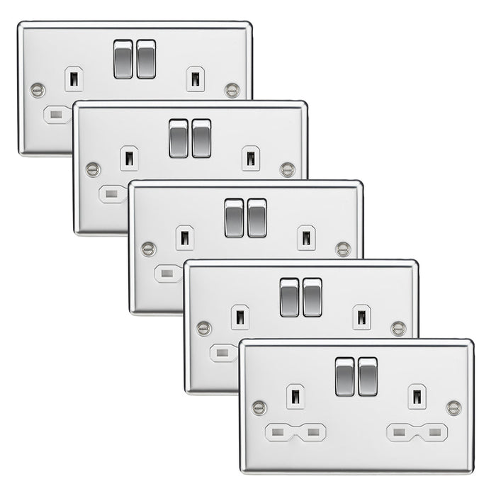 Knightsbridge CL9PCWx5 Rounded Edge 13A 2G DP Switched Socket - Polished Chrome + White Insert (5 Pack)