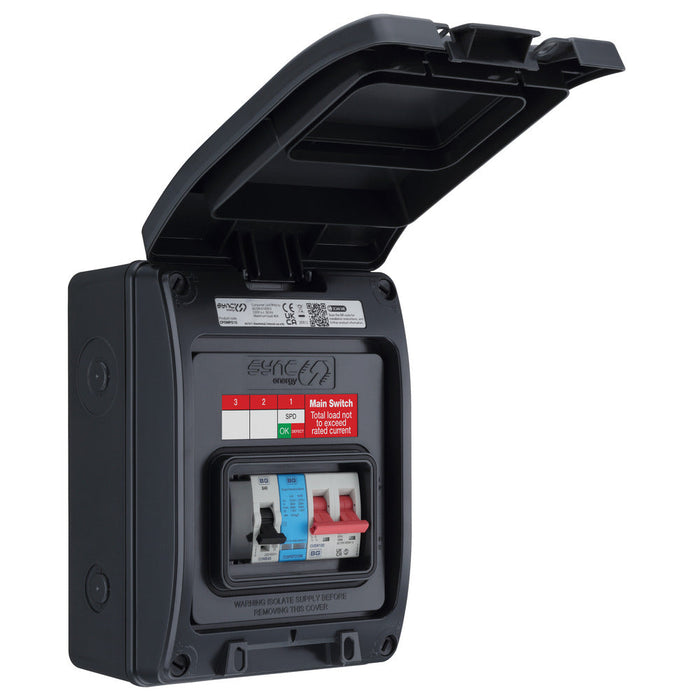 Sync Energy CP5MPS1G 5 Module IP66 Weatherproof Grey Plastic EV Charger Circuit Protection with 100A Main Switch, 40A B Curve MCB & Type 2 SPD - westbasedirect.com