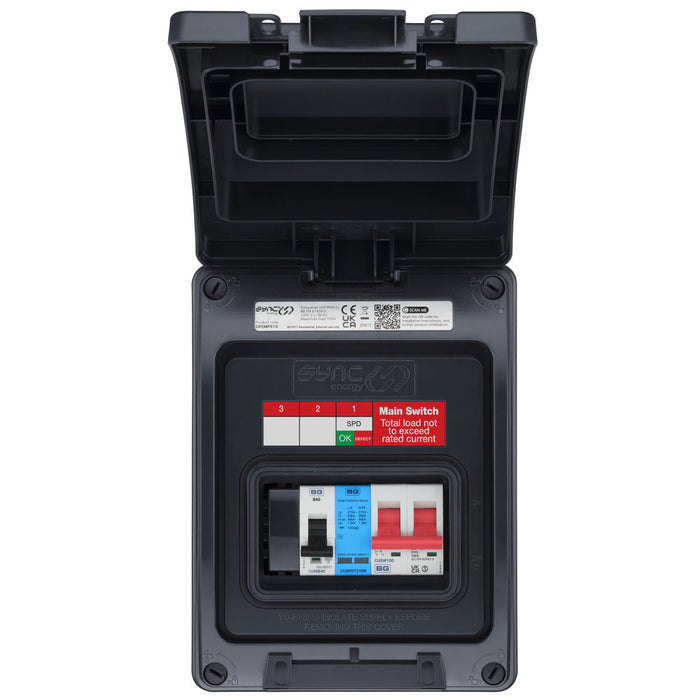 Sync Energy CP5MPS1G 5 Module IP66 Weatherproof Grey Plastic EV Charger Circuit Protection with 100A Main Switch, 40A B Curve MCB & Type 2 SPD - westbasedirect.com