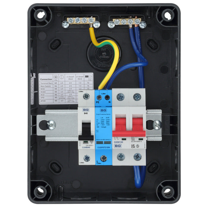Sync Energy CP5MPS1G 5 Module IP66 Weatherproof Grey Plastic EV Charger Circuit Protection with 100A Main Switch, 40A B Curve MCB & Type 2 SPD - westbasedirect.com