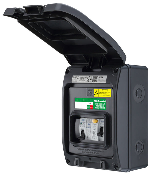 BG CP5R4PS1G 5 Module IP66 Weatherproof Grey Plastic EV Charger Circuit Protection with 40A 30mA Type A RCD, 40A B Curve MCB & Type 2 SPD - westbasedirect.com