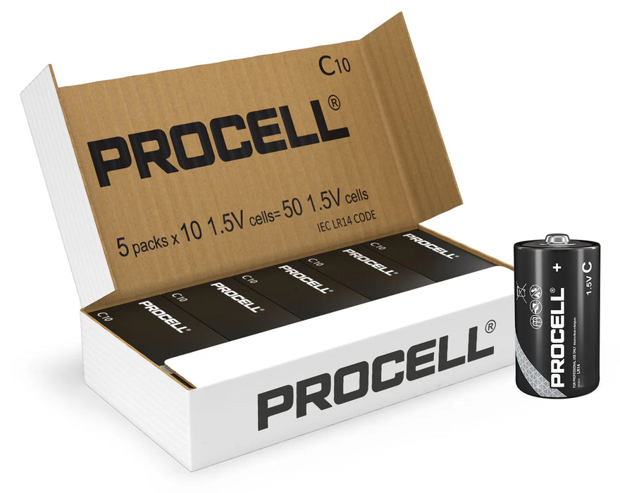 Duracell Procell Constant Power C LR14 PC1400 Alkaline Industrial Batteries | Box of 50